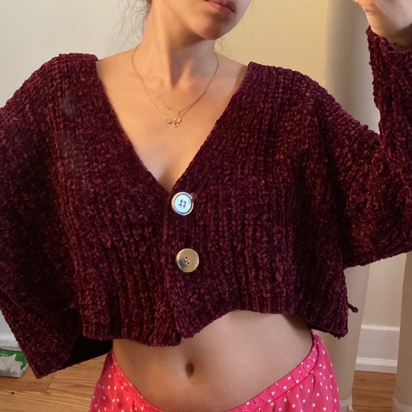 Fuscia Button Down Chenille Sweater - Picture 4 of 8